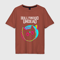 Футболка оверсайз мужская Hollywood Undead rock star cat, цвет: кирпичный