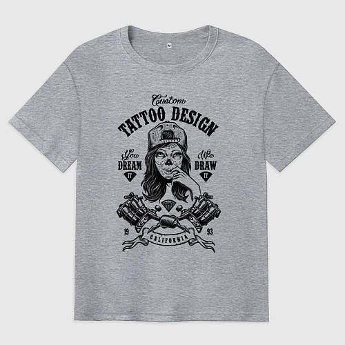 Мужская футболка оверсайз Custom tattoo saloon / Меланж – фото 1