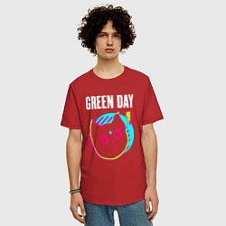 Футболка оверсайз мужская Green Day rock star cat, цвет: красный — фото 2