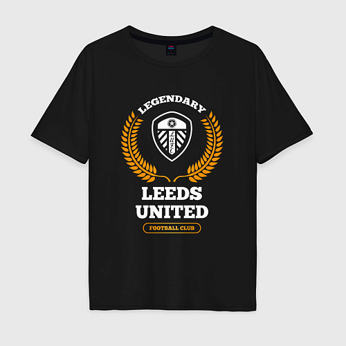 Мужская футболка оверсайз Лого Leeds United и надпись legendary football clu / Черный – фото 1