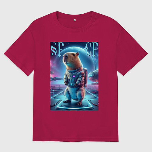 Мужская футболка оверсайз Космонавт Каппи в скафандре - нейросеть / Маджента – фото 1
