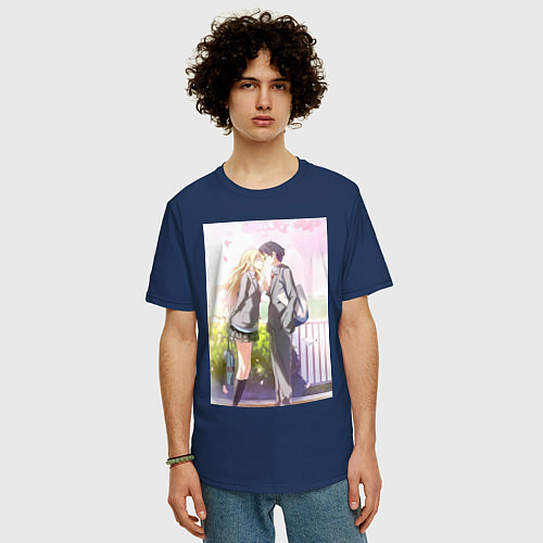 Мужская футболка оверсайз Твоя апрельская ложь Косэй Арима Каори Миядзоно / Тёмно-синий – фото 3