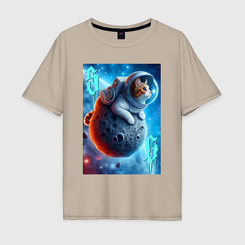 Мужская футболка оверсайз Space cat - ai art / Миндальный – фото 1