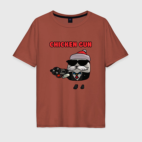 Мужская футболка оверсайз Chicken gun santa / Кирпичный – фото 1