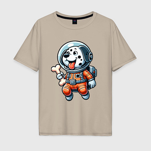 Мужская футболка оверсайз Dalmatian cosmonaut puppy with a bone / Миндальный – фото 1