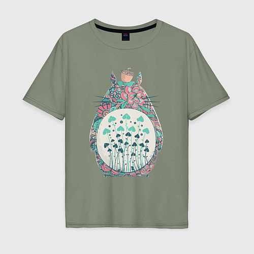 Мужская футболка оверсайз Цветочный Тоторо / Авокадо – фото 1