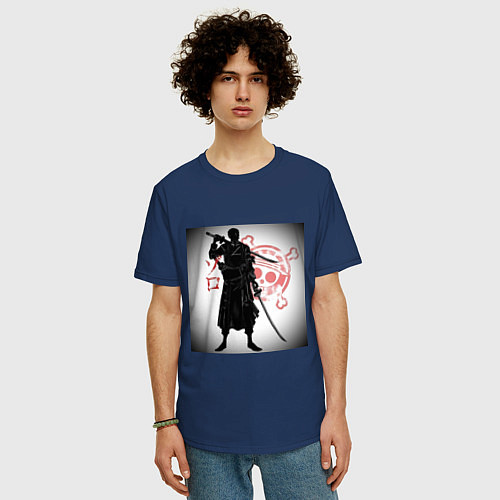 Мужская футболка оверсайз Ван Пис Зоро Ророноа / Тёмно-синий – фото 3