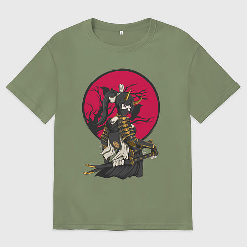 Мужская футболка оверсайз Девушка самурай с мечами / Авокадо – фото 1