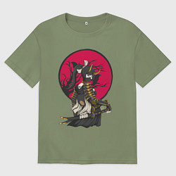 Футболка оверсайз мужская Девушка самурай с мечами, цвет: авокадо