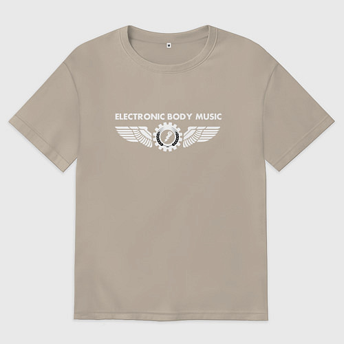 Мужская футболка оверсайз EBM - Electronic body music white / Миндальный – фото 1