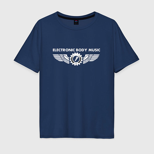 Мужская футболка оверсайз EBM - Electronic body music white / Тёмно-синий – фото 1