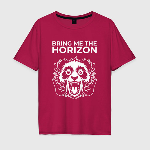 Мужская футболка оверсайз Bring Me the Horizon rock panda / Маджента – фото 1