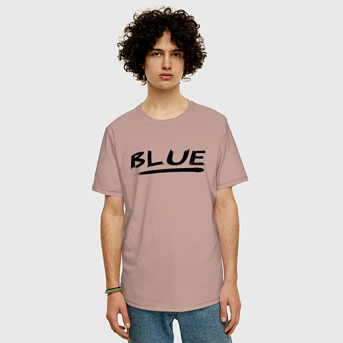 Мужская футболка оверсайз Слово blue в чёрном / Пыльно-розовый – фото 3