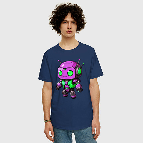 Мужская футболка оверсайз Фиолетовый робот инопланетянин / Тёмно-синий – фото 3