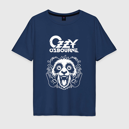 Мужская футболка оверсайз Ozzy Osbourne rock panda / Тёмно-синий – фото 1
