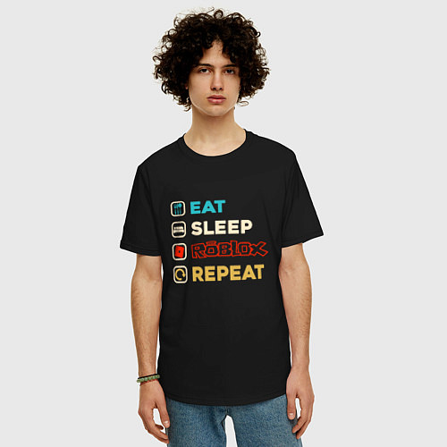 Мужская футболка оверсайз Eat sleep roblox repeat art / Черный – фото 3