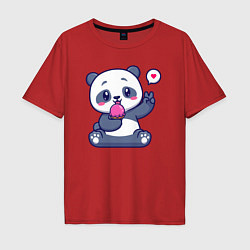 Футболка оверсайз мужская Ice cream panda, цвет: красный