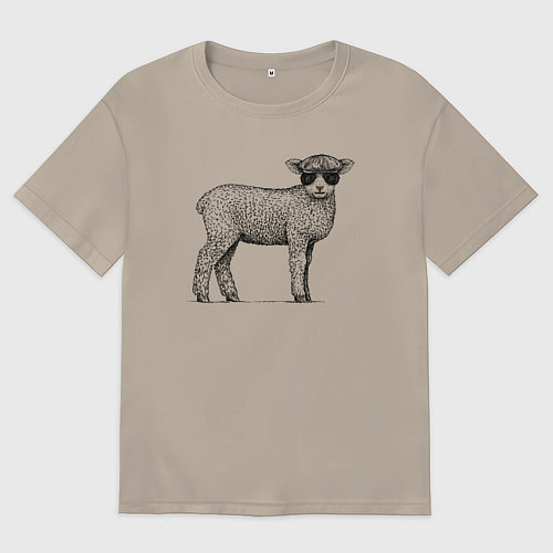Мужская футболка оверсайз Ягненок в кепке / Миндальный – фото 1