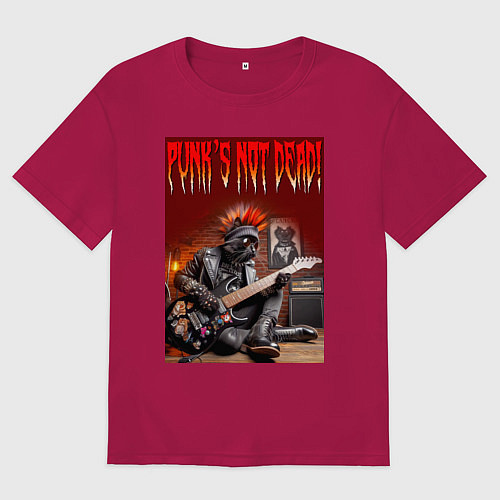 Мужская футболка оверсайз Котяра гитарист - панк не умер / Маджента – фото 1