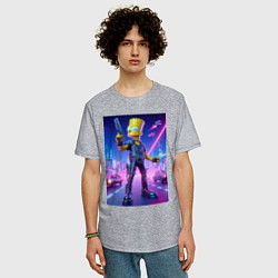 Футболка оверсайз мужская Cyber Bart - neon glow ai art, цвет: меланж — фото 2
