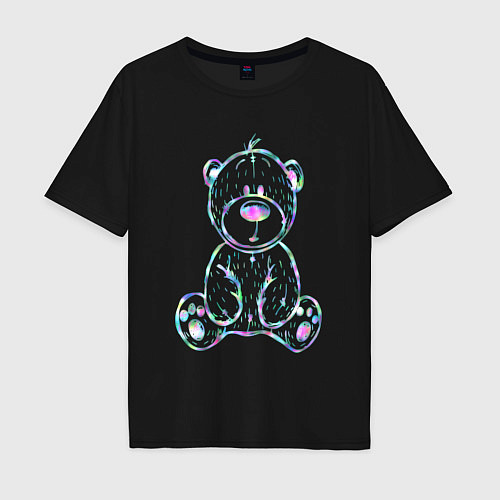Мужская футболка оверсайз Игрушка - мишка радужный / Черный – фото 1
