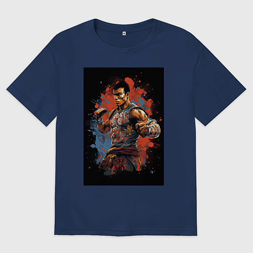 Мужская футболка оверсайз Тайский боец / Тёмно-синий – фото 1