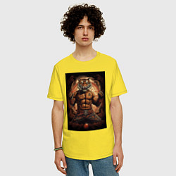 Футболка оверсайз мужская Тайский бокс тигр в стойке, цвет: желтый — фото 2