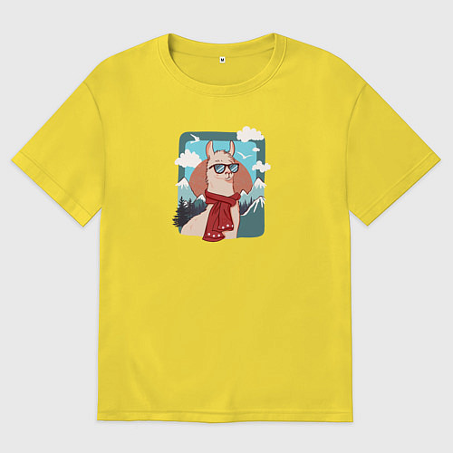 Мужская футболка оверсайз Крутая лама покоряет горы / Желтый – фото 1