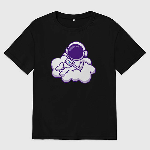 Мужская футболка оверсайз Космонавт на облачке / Черный – фото 1