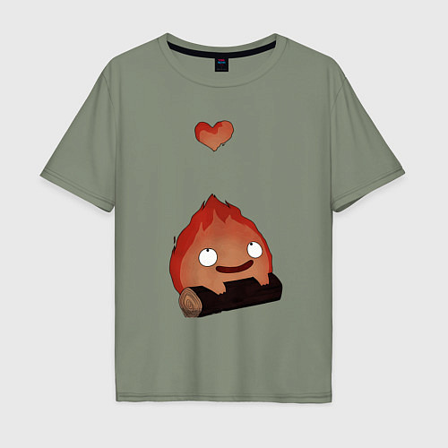 Мужская футболка оверсайз Кальцифер сердце / Авокадо – фото 1