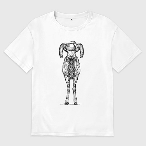 Мужская футболка оверсайз Новогодний барашек / Белый – фото 1