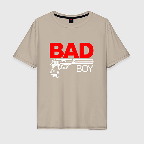 Мужская футболка оверсайз Bad boy - with gun / Миндальный – фото 1