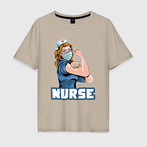 Мужская футболка оверсайз Good nurse / Миндальный – фото 1