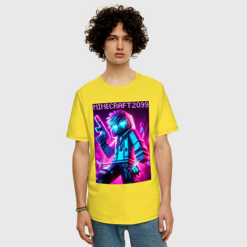 Мужская футболка оверсайз Neon Minecraft - ai art / Желтый – фото 3