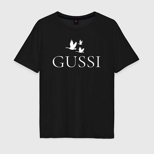 Мужская футболка оверсайз Гусси - надпись белый / Черный – фото 1