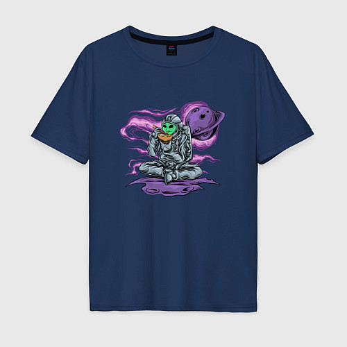 Мужская футболка оверсайз Инопланетянин ест рамен / Тёмно-синий – фото 1