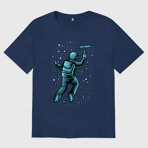 Мужская футболка оверсайз Астронавт счищает звезды / Тёмно-синий – фото 1
