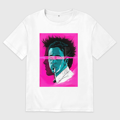 Мужская футболка оверсайз Fight club pink poster / Белый – фото 1