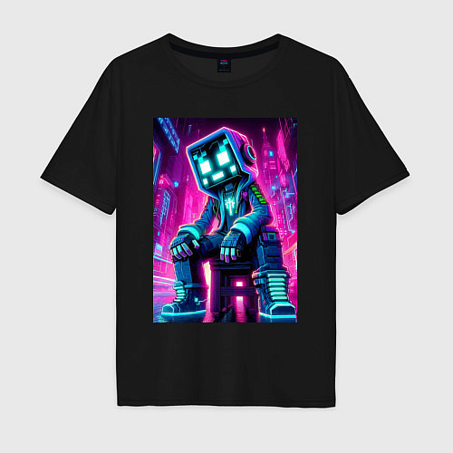 Мужская футболка оверсайз Minecraft - dude in the neon city / Черный – фото 1