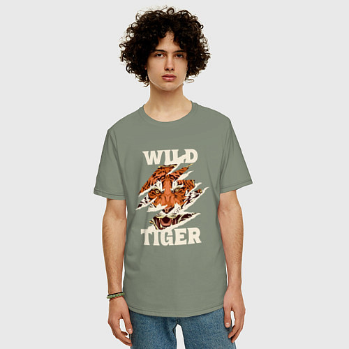 Мужская футболка оверсайз Дикий тигр арт / Авокадо – фото 3