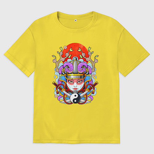 Мужская футболка оверсайз Мифологическая девушка самурай / Желтый – фото 1