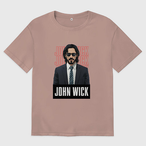 Мужская футболка оверсайз Джон Уик в черных очках / Пыльно-розовый – фото 1