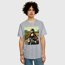 Футболка оверсайз мужская Mona Lisa on a motorcycle - ai art, цвет: меланж — фото 2
