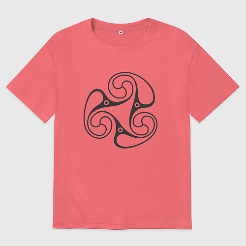 Мужская футболка оверсайз Черный трискелион / Коралловый – фото 1