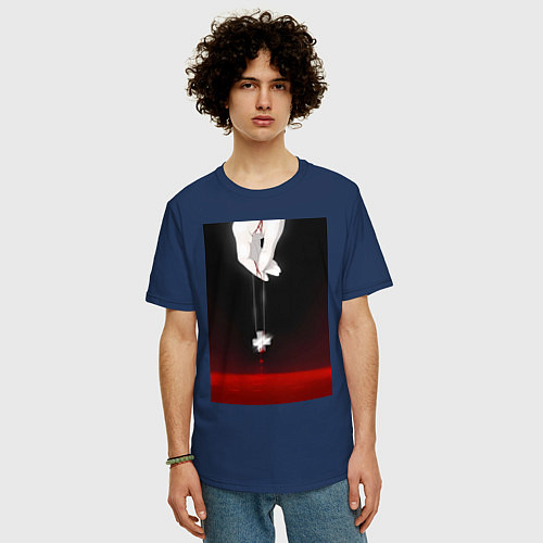 Мужская футболка оверсайз Евангелион талисман Рей / Тёмно-синий – фото 3