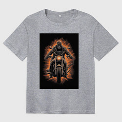 Мужская футболка оверсайз Скелет едет на старом мотоцикле