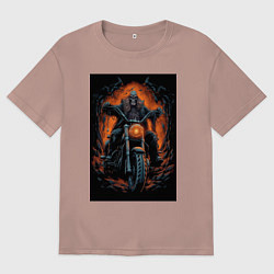 Мужская футболка оверсайз Скелет сатаны едет на старом мотоцикле