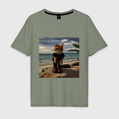 Мужская футболка оверсайз Пляжный котик / Авокадо – фото 1