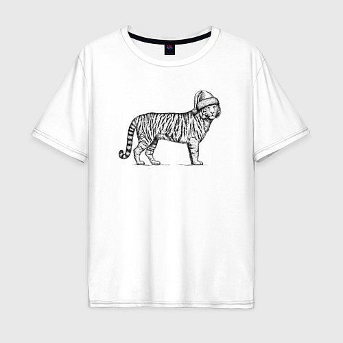 Мужская футболка оверсайз Тигр новогодний / Белый – фото 1