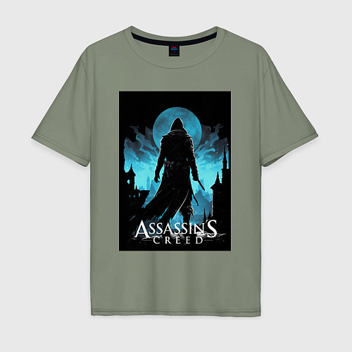 Мужская футболка оверсайз Assassins creed темная ночь / Авокадо – фото 1